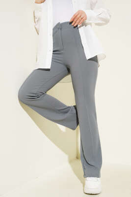 Tek Düğmeli Çımalı Pantolon Kayrak Grisi - Thumbnail