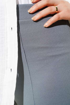 Tek Düğmeli Çımalı Pantolon Kayrak Grisi - Thumbnail