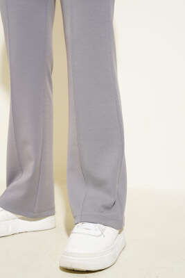 Tek Düğmeli Çımalı Pantolon Gri - Thumbnail