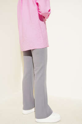 Tek Düğmeli Çımalı Pantolon Gri - Thumbnail