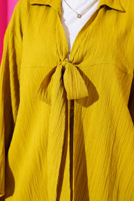 Önü Bağlamalı Krinkıl Kimono Yağ Yeşili - Thumbnail