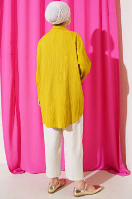 Önü Bağlamalı Krinkıl Kimono Yağ Yeşili - Thumbnail