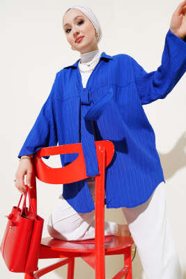 Önü Bağlamalı Krinkıl Kimono Saks - Thumbnail