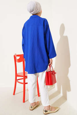 Önü Bağlamalı Krinkıl Kimono Saks - Thumbnail