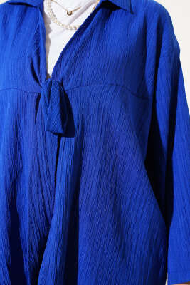 Önü Bağlamalı Krinkıl Kimono Saks - Thumbnail