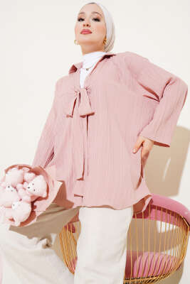 Önü Bağlamalı Krinkıl Kimono Pudra - Thumbnail