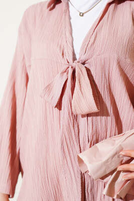 Önü Bağlamalı Krinkıl Kimono Pudra - Thumbnail