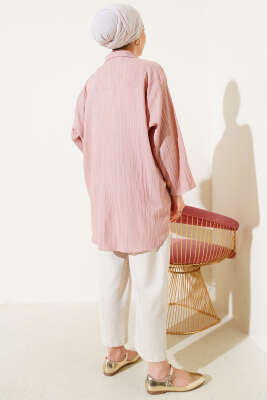 Önü Bağlamalı Krinkıl Kimono Pudra - Thumbnail