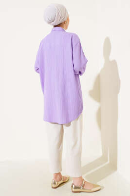 Önü Bağlamalı Krinkıl Kimono Lila - Thumbnail