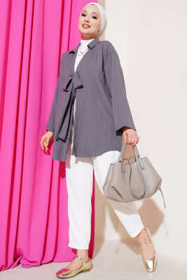 Önü Bağlamalı Krinkıl Kimono Füme - Thumbnail