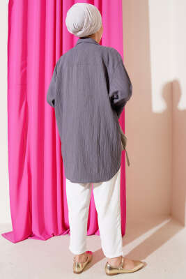 Önü Bağlamalı Krinkıl Kimono Füme - Thumbnail