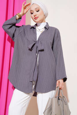 Önü Bağlamalı Krinkıl Kimono Füme - Thumbnail