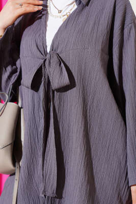 Önü Bağlamalı Krinkıl Kimono Füme - Thumbnail