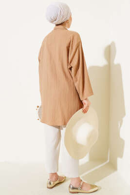 Önü Bağlamalı Krinkıl Kimono Camel - Thumbnail