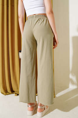 Bel Lastikli Paça Püsküllü Gabardin Pantolon Çağla Yeşili - Thumbnail