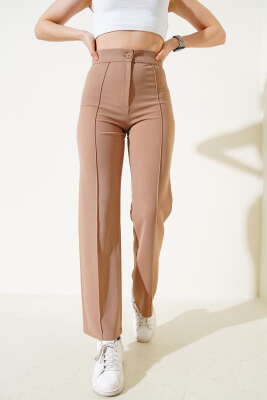 Pazarium - Önü Çımalı Boru Paça Pantolon Camel