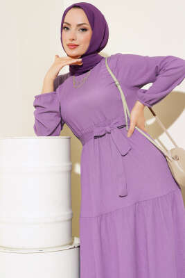 Pazarium - Bürümcük Kat Kat Elbise Lila