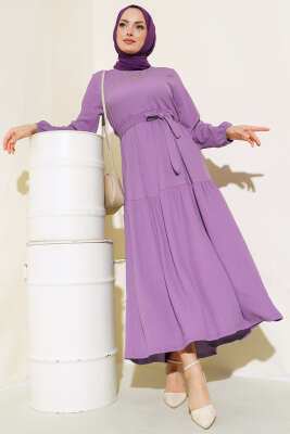 Bürümcük Kat Kat Elbise Lila - Thumbnail