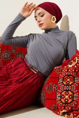 Pazarium - Yan Büzgülü Balıkçı Yaka Sandy Bluz Gri