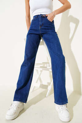 Pazarium - Boru Paça Kot Pantolon Mavi