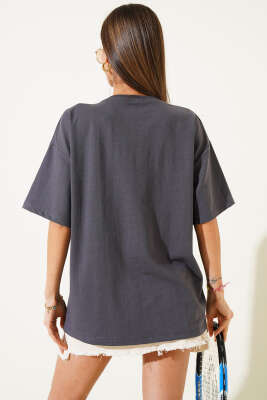 Ayıcıklı Basket Top Baskılı T-shirt Füme - Thumbnail