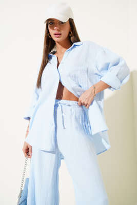 Cepli Müslin Salaş İkili Takım Mavi - Thumbnail