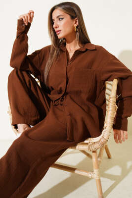 Cepli Müslin Salaş İkili Takım Kahve - Thumbnail