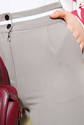 Bel Şeritli Düğmeli Palazzo Pantolon Gri - Thumbnail