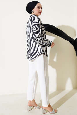 Zebra Desenli Gömlek Siyah - Thumbnail