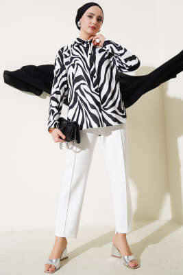 Zebra Desenli Gömlek Siyah - Thumbnail