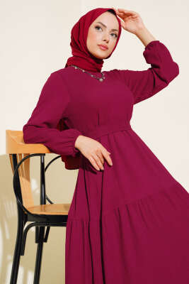 Bürümcük Kat Kat Elbise Bordo - Thumbnail