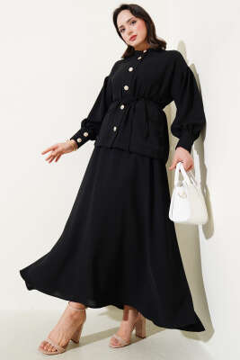 Balon Kol Bel İp Bağcıklı İkili Takım Siyah - Thumbnail