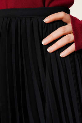 Bel Lastikli Fırfırlı Şifon Etek Siyah - Thumbnail