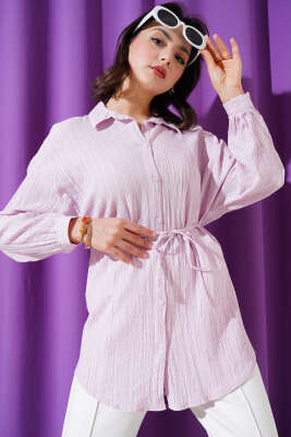 Pazarium - İp Kuşaklı Ağaç Kabuğu Gömlek Lila