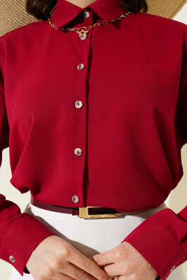 Şifon Basic Gömlek Bordo - Thumbnail