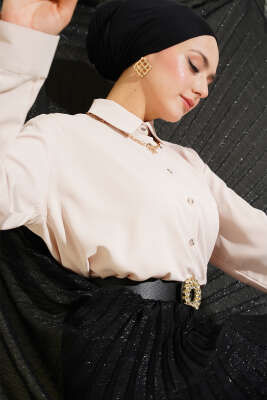 Şifon Basic Gömlek Bej - Thumbnail