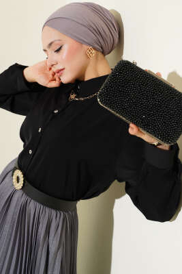 Pazarium - Şifon Basic Gömlek Siyah