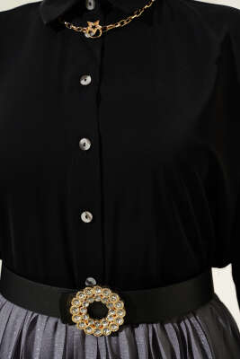 Şifon Basic Gömlek Siyah - Thumbnail