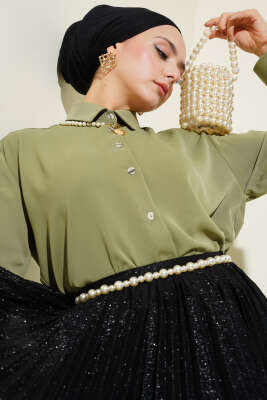 Şifon Basic Gömlek Haki - Thumbnail