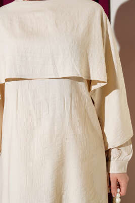 Omuz Pelerinli Tunik İkili Takım Bej - Thumbnail