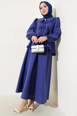 Denizci Yaka Bağlamalı Etekli İkili Takım Leylak - Thumbnail