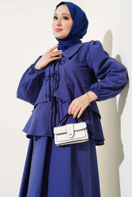 Denizci Yaka Bağlamalı Etekli İkili Takım Leylak - Thumbnail