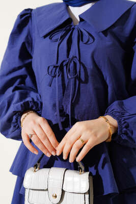 Denizci Yaka Bağlamalı Etekli İkili Takım Leylak - Thumbnail