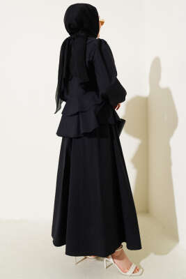 Denizci Yaka Bağlamalı Etekli İkili Takım Siyah - Thumbnail