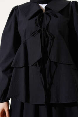 Denizci Yaka Bağlamalı Etekli İkili Takım Siyah - Thumbnail