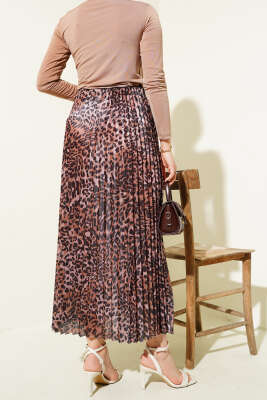 Karışık Desenli Piliseli Etek Taba - Thumbnail