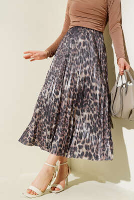 Karışık Desenli Piliseli Etek Silver - Thumbnail