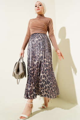 Karışık Desenli Piliseli Etek Silver - Thumbnail