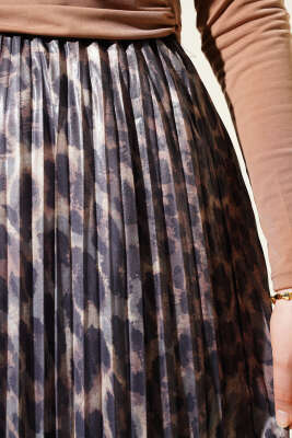 Karışık Desenli Piliseli Etek Silver - Thumbnail