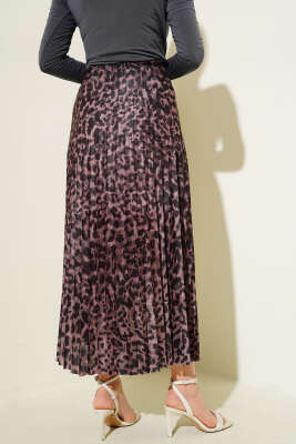 Karışık Desenli Piliseli Etek Kayrak Grisi - Thumbnail